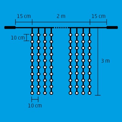 Perdea de lumini cu LED, cu legare în serie, 2x3 m / 600 LED-uri albe, lumină rece - DLF 600/WH